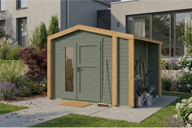 Weka Holz-Gartenhaus Killarney mit Satteldach in Grau-Grün lasiert, B: 311 cm, T: 263 cm, H: 241 cm - Bild 1