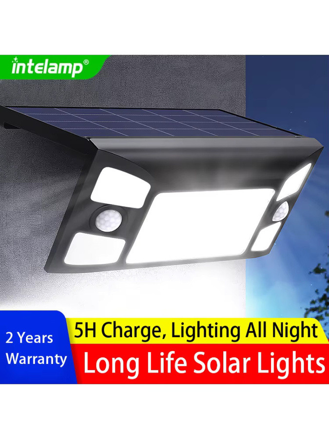 Intelamp Hochleistungs-Solarleuchte mit Bewegungsmelder, 1300 Lumen, wasserdicht, Schwarz, Modernes Design für Garten, Wand und Außenbereich - Bild 7