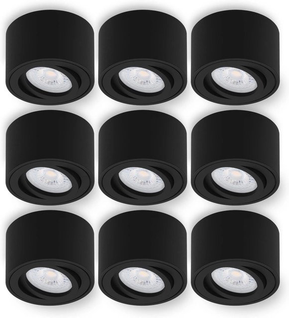 Oktaplex 9er Set Lile S Alu Aufbauspots in Schwarz mit schwenkbaren LED-Modulen, Warmweiß 3000K - Bild 1