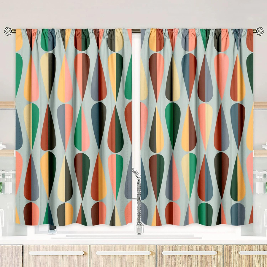 Minimalistische Wassertropfen Vorhänge aus Polyester für Schlafzimmer und Wohnzimmer, Set, Breite: 100 cm, Höhe: 70 cm - Bild 2