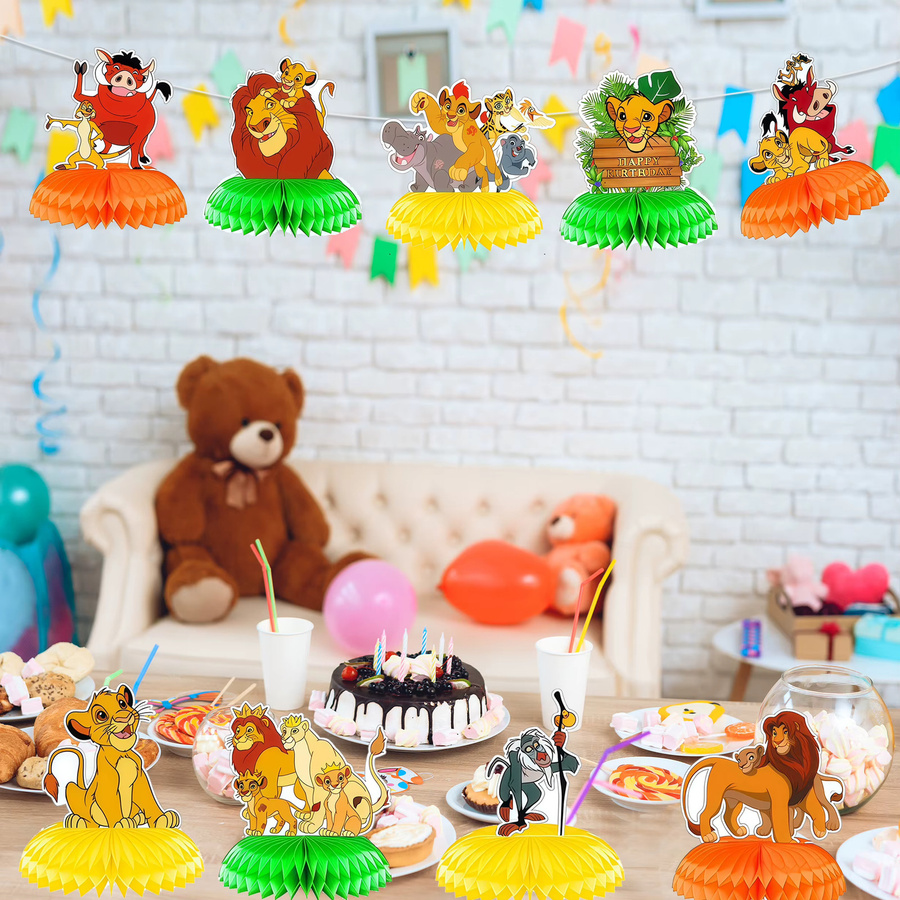 Disney König der Löwen Waben-Tischdekoration Simba Set, 9-teiliges Tischdekorations-Set aus Papier in Gelb und Mehrfarbig für deine Geburtstagsparty oder Babyparty - Bild 2