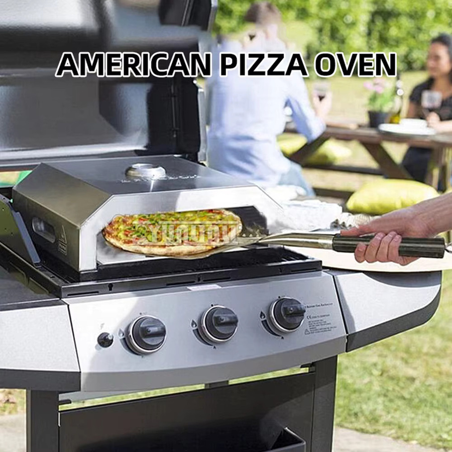 YunlinLi Pizzaofen aus Edelstahl mit Thermometer, tragbarer Outdoor-Ofen für Camping, Holzkohle oder Gas in Silber - Bild 2