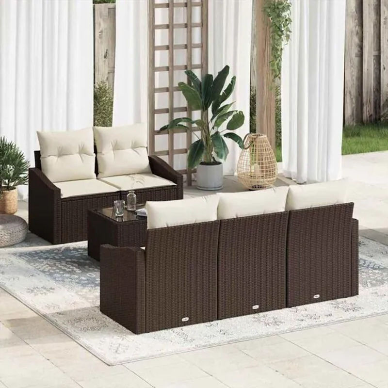 Vidaxl Garten-Sofa-Set aus Polyrattan mit 6 Kissen in Braun und Beige, B/T/H: 55 x 55 x 37 cm - Bild 1