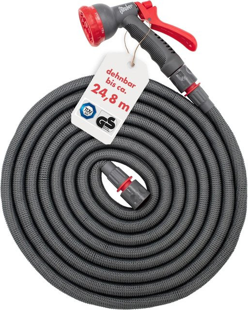 Flexibler Gartenschlauch Steuber in Grau/Rot mit 24,8 m Länge inklusive Brause und Anschlussstück (1/2 Zoll) - Bild 1