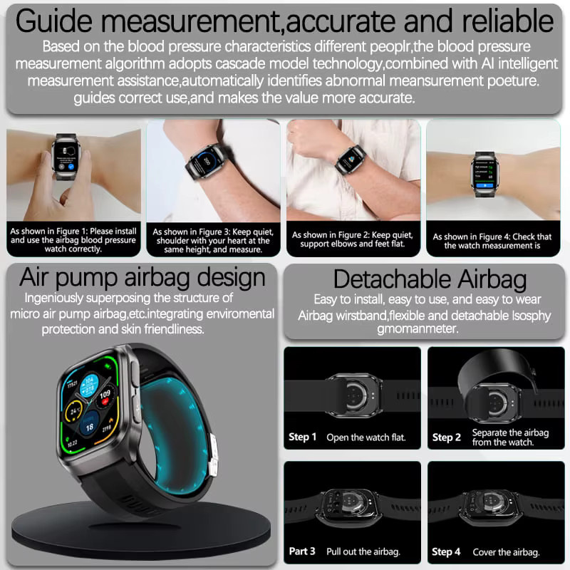 GUHUAVMI Smartwatch für Männer mit Blutdruckmessung, EKG und NFC in Schwarz oder Braun - Bild 2