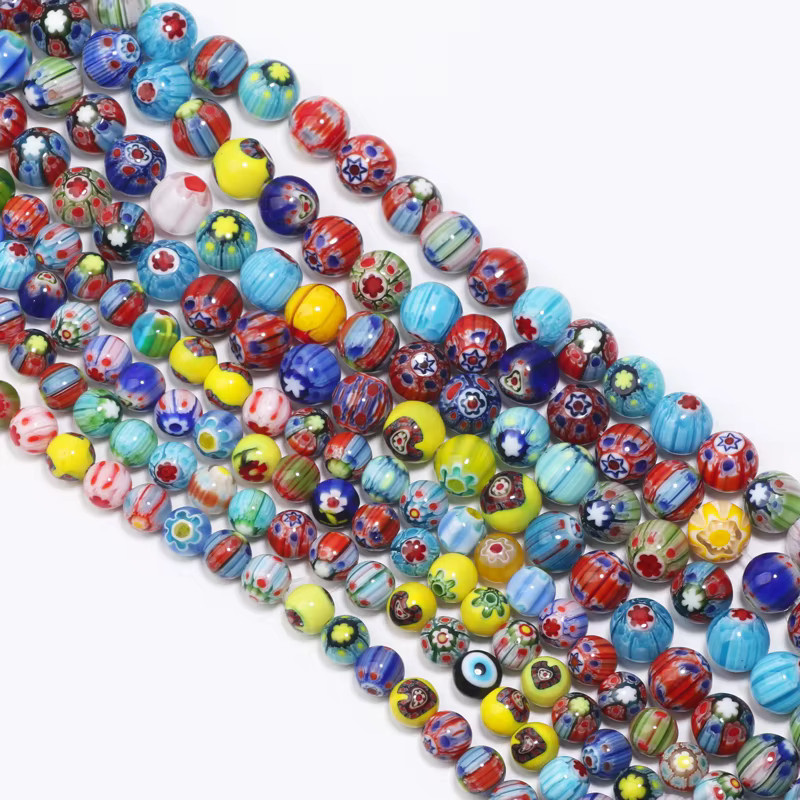 Laudsong Millefiori Glas Lampwork Blume Perlen, 8/10mm - Bild 3