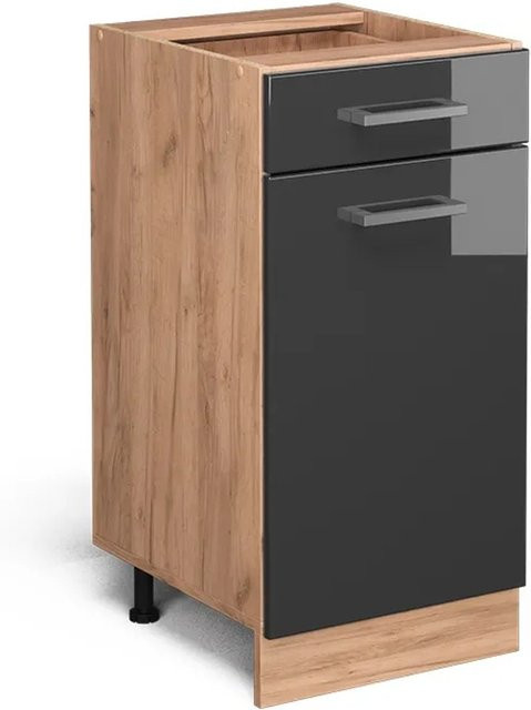 Vicco Küchenunterschrank R-Line Anthrazit Hochglanz und Goldkraft Eiche ohne Arbeitsplatte Breite: 40 cm - Bild 1