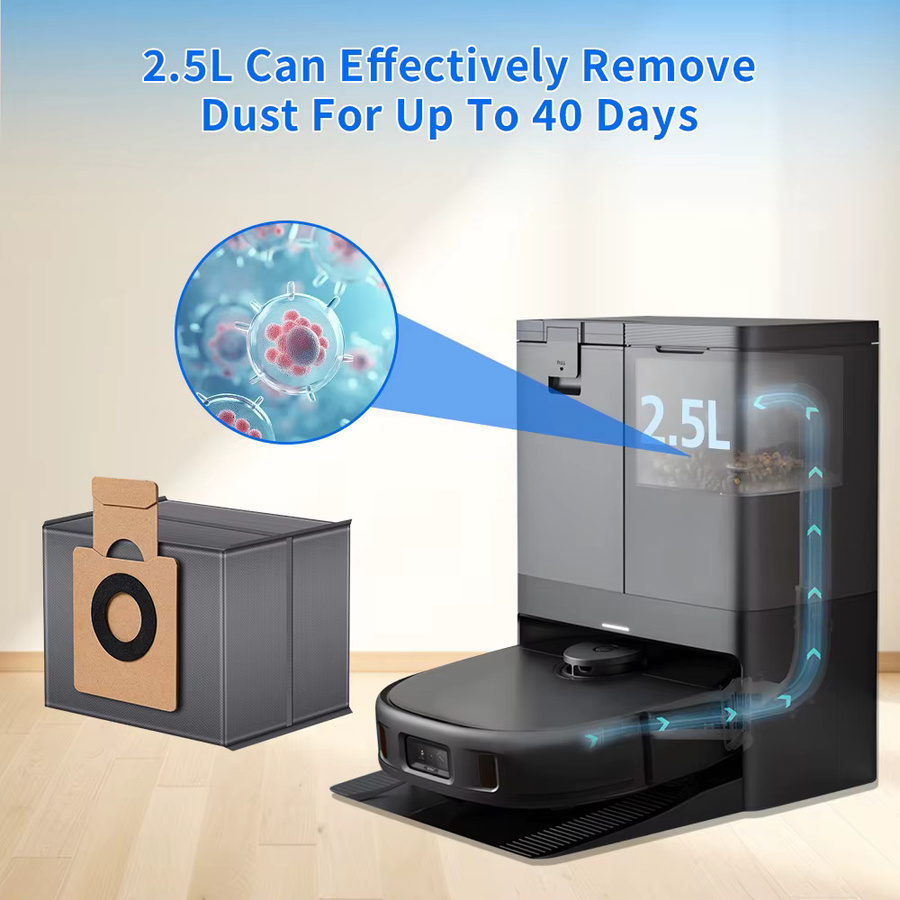 WINDNINJA Ersatz-Staubbeutel für Eufy X8 Pro SES und X10 Pro Omni Auto-Empty Station, hypoallergene Vlies-Beutel mit großem Fassungsvermögen - Bild 4