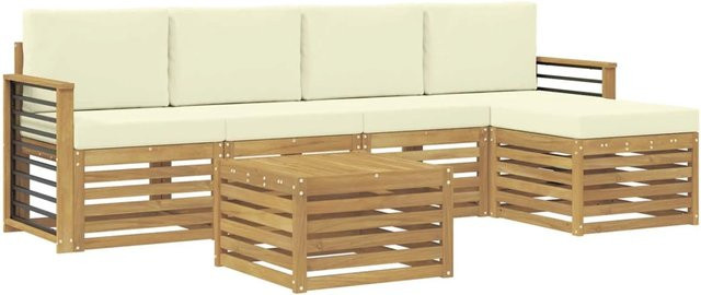 vidaXL Outdoor-Sofagarnitur 6-teilig aus Akazienholz in Weiß und Beige mit Polsterkissen, B/T/H: 59 x 59 x 37 cm - Bild 1