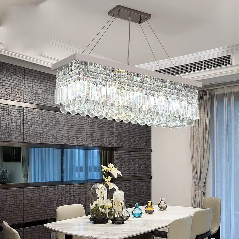 PIBAOGU Kristall-Kronleuchter als lineare LED-Pendelleuchte, 8-flammig, E14, transparent, Breite: 100 cm, Tiefe: 25 cm, Höhe: 100 cm - Bild 4
