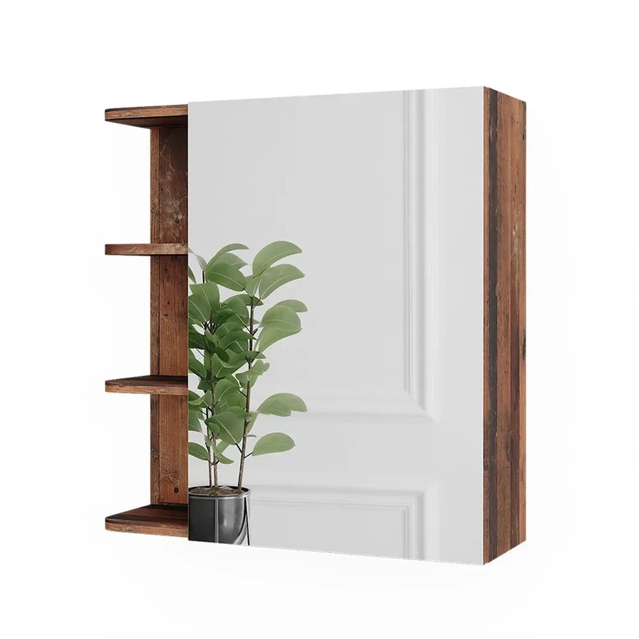 Vicco Spiegelschrank Fynn Oldstyle in Braun mit Glasfront und Regalböden, B/H: 62 x 64 cm - Bild 2