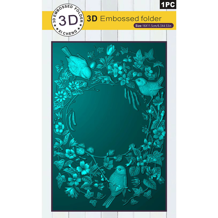3D-geprägter Ordner mit Blumen und Vögeln in Golddesign - Bild 2