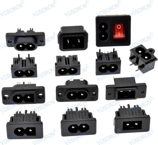 VOSORON 5 Stück IEC 320 C8 Stromeingang 2-poliger Stecker in Schwarz für Schalttafelmontage an Netzteilen und elektronischen Geräten - Bild 1