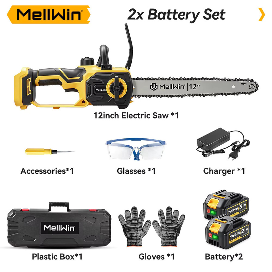 MELLWIN 12-Zoll Bürstenlose Elektrische Kettensäge in Gelb für Makita 18V Akku - Bild 7
