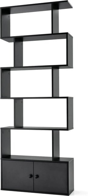 Costway Bücherregal mit Türen in Schwarz, modernes Standregal für Wohnzimmer, Schlafzimmer oder Home Office, H x B x T: 183 x 70 x 23 cm - Bild 1