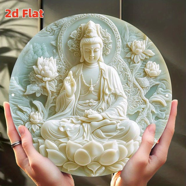 CIFBUY Guanyin Lotus Metallwandkunst Weiß, Zen-buddhistisches Aluminium-Wandschild für Innen- und Außenbereich, Durchmesser: 19,8 cm - Bild 1