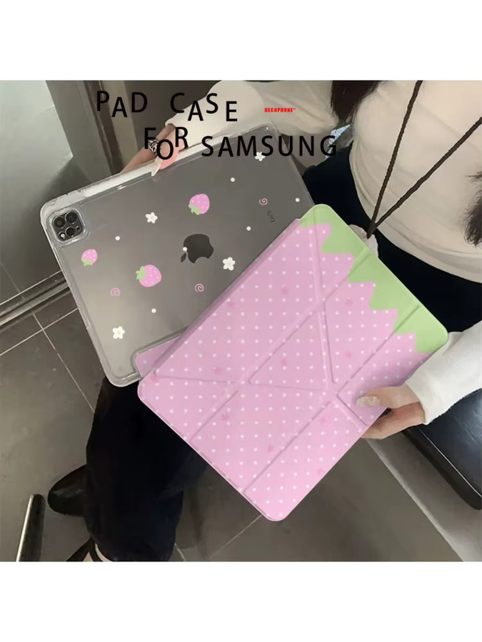 Samsung Galaxy Tab Schutzhülle Pink Polka Dots Strawberry Y2K Faltbar für Galaxy Tab S6/S7/S8/S9/S10 FE und Tab A8/A9/A11 Plus Lite - Bild 4