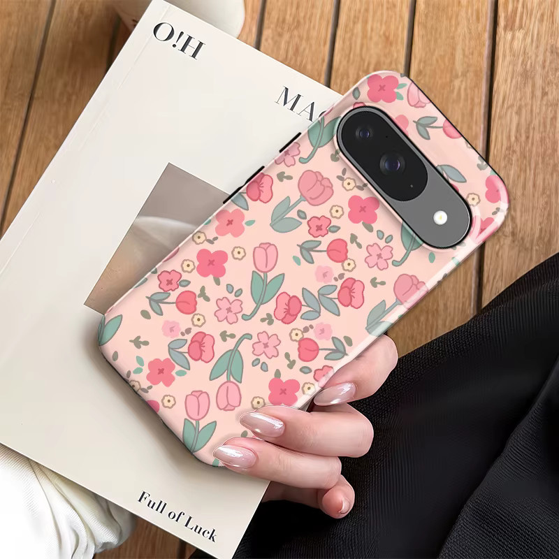 Fcicicase Matte stoßfeste Handyhülle mit Blumenmuster für Google Pixel 10 Pro XL 10 9 Pro 8 Pro 7A in Pink Multicolour mit Acryl-Abdeckung - Bild 3
