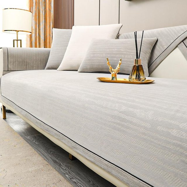 Rutschfester Chenille Sofabezug für Kissen in Beige und Grau, B/T/H: 70 x 70 x 70 cm - Bild 1