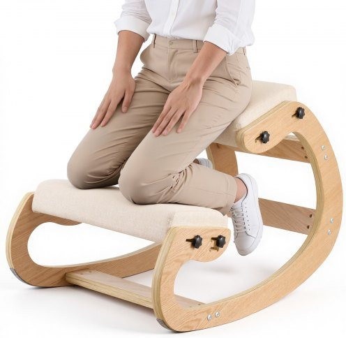 VEVOR Ergonomischer Kniehilfe-Stuhl aus Massivholz in Beige mit verstellbaren Schaumstoffkissen zur Entlastung von Nacken und Rücken für Home Office oder Meditation - Bild 1