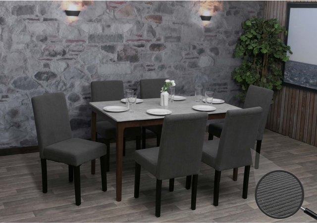 6er-Set Esszimmerstühle Littau von MCW aus Cord und Holz in Dunkelgrau - Bild 1