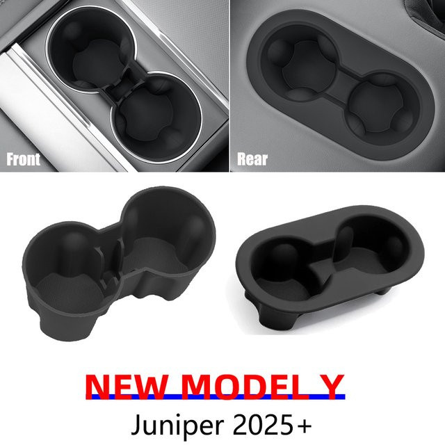 Beworth Becherhalter aus Silikon für Tesla Modell Y Juniper 2025 2026, Schwarz, Getränkehalter für vorne und hinten - Bild 1