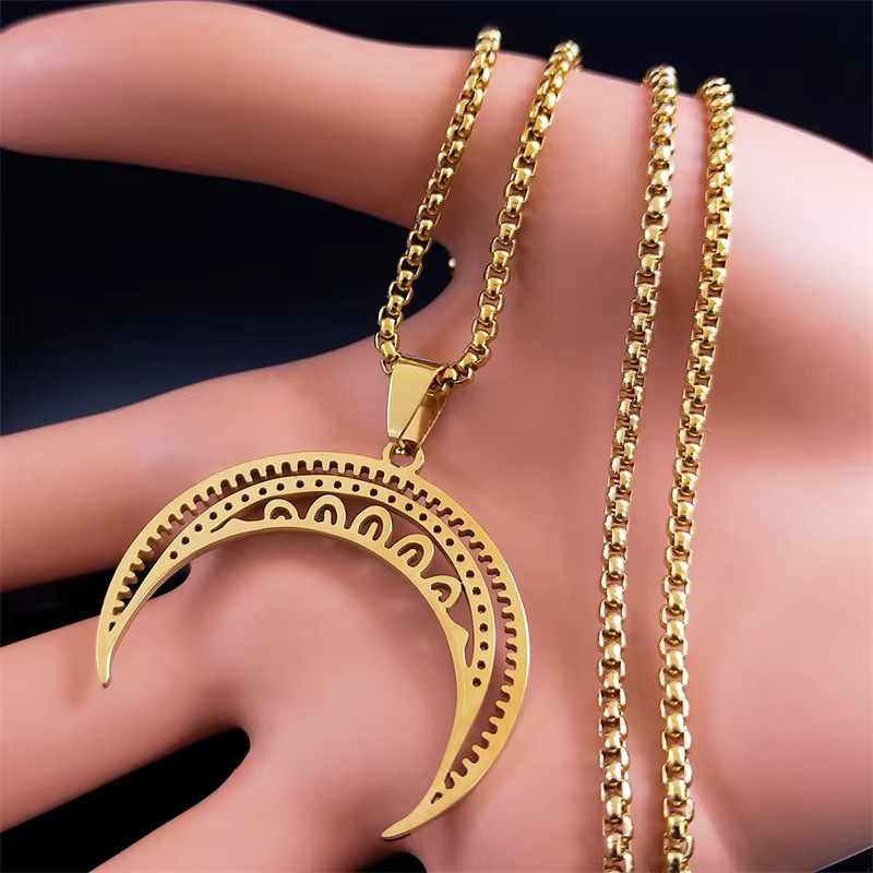AFAWA Halskette, Mond Anhänger, Edelstahl, Gold, Unisex - Bild 2
