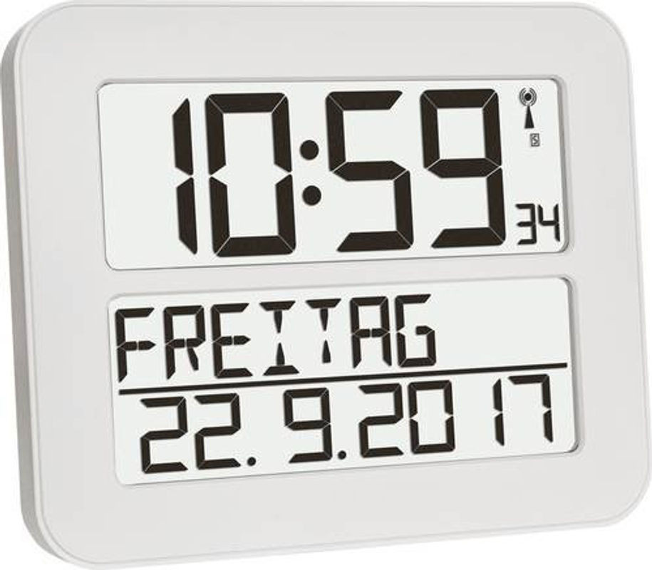 TFA Dostmann Funk Wanduhr Time Line MAX Digital in Weiß und Schwarz, B: 25,8 cm, H: 25,8 cm, T: 3 cm - Bild 1