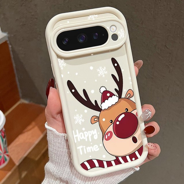 Stoßfeste Silikon Handyhülle mit Weihnachtshirsch-Muster für Google Pixel 7 Pro, 8 Pro, 9 Pro XL, Farbe: Rot/Mehrfarbig - Bild 1
