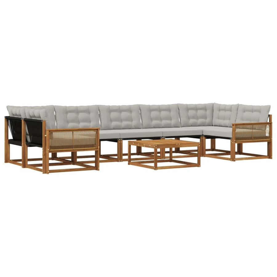 vidaXL Outdoor-Sofagarnitur L-Form aus Akazienholz mit 8 Kissen in Braun und Hellgrau - Bild 2