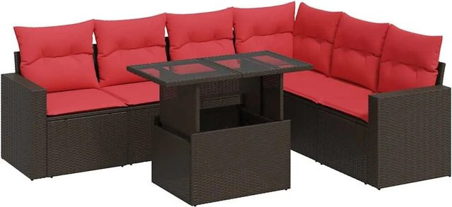 vidaXL 7-teilige Garten-Sofagarnitur aus Poly-Rattan und Akazie in Grau und Braun - Bild 1