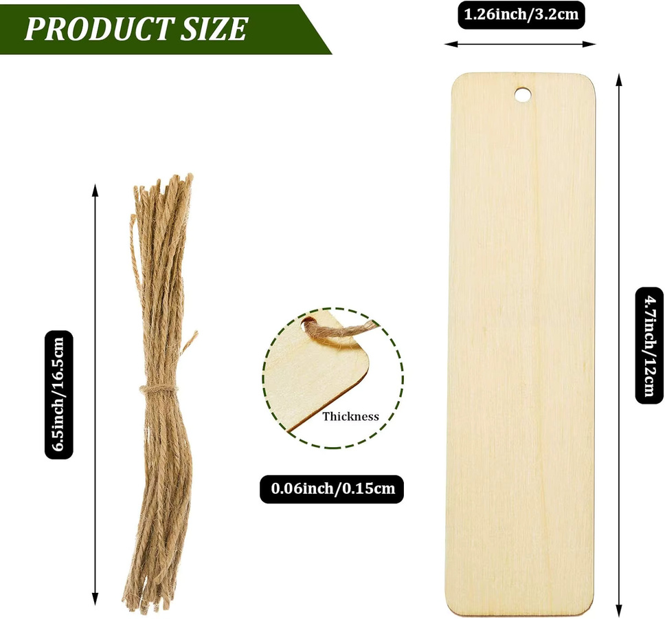Leere Holz-Lesezeichen mit Seil zum Selbergestalten als DIY Holzanhänger in Beige - Bild 2