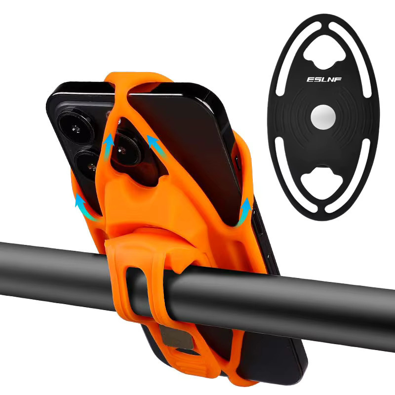 Universelle Silikon Fahrrad Handyhalterung für Lenker und Motorrad in Schwarz und Orange - Bild 2