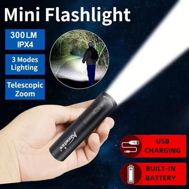 Alonefire Kleine Palm-Mini-Taschenlampe Wiederaufladbar in Schwarz aus Metall für Outdoor Wandern Camping und Notfälle - Bild 1