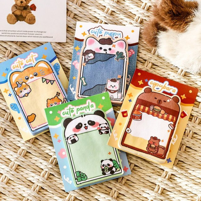 Kawaii Tier-Haftnotizen für Schüler mit bunten Cartoon-Aufdrucken, bunter Notizblock aus Papier - Bild 1