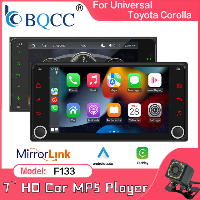 BQCC 7 Zoll Touchscreen Autoradio Stereo mit Bluetooth, USB und RDS FM in Schwarz für Toyota Corolla, Vios, Crown, Camry, Hiace, Previa und RAV4 - Bild 1