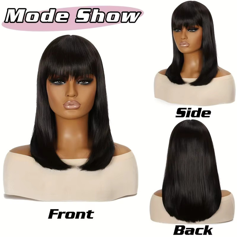 Suri Hair Bob-Perücke mit Pony, Schwarz, Synthetikhaar, Damen - Bild 2