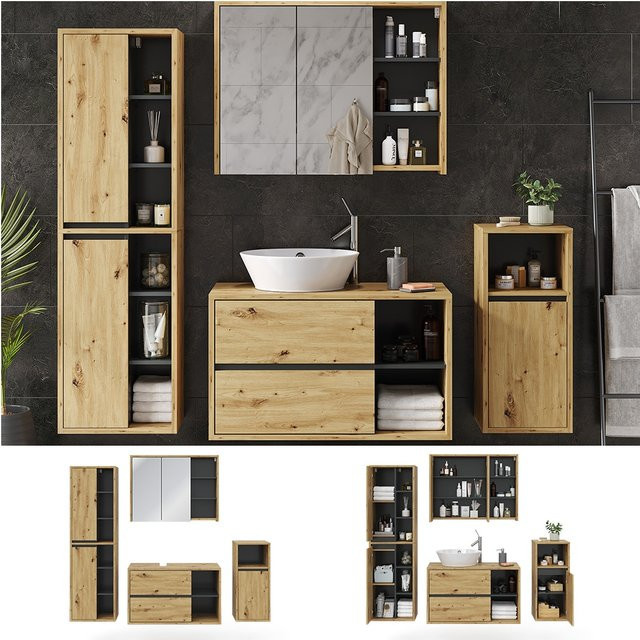 Vicco Badmöbelset Viola in Eiche und Anthrazit, 4-teiliges modernes Badezimmer-Set - Bild 1