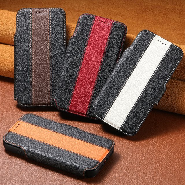 SUTENI Kunstleder Handyhülle mit Wireless Charging, Kartenhalter und magnetischem Flip-Cover für iPhone 17 Pro Max, 16, 15, 14, 13 in Schwarz oder Weiß - Bild 1