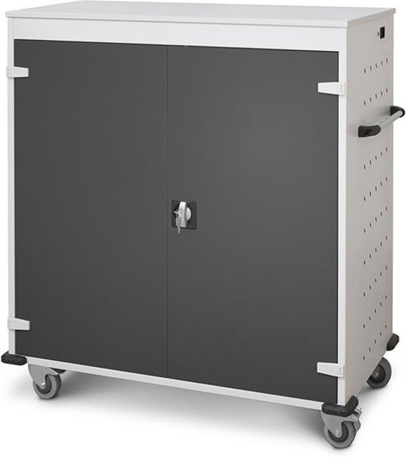 rotstahl Laptopwagen mit 30 Fächern, Korpus lichtgrau und anthrazitfarbenen Türen, B: 92 cm, H: 131 cm - Bild 1