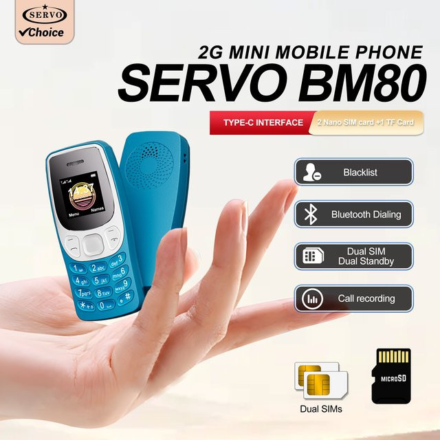 SERVO BM80 Mini-Mobiltelefon 2G GSM in Schwarz mit 2 SIM-Kartenslots und automatischer Anrufaufzeichnung - Bild 1