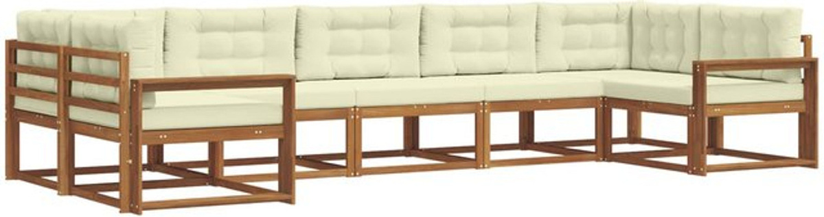 7-teilige moderne Outdoor-Sofagarnitur aus Akazie mit Kissen in Natur und Beige von vidaXL - Bild 1