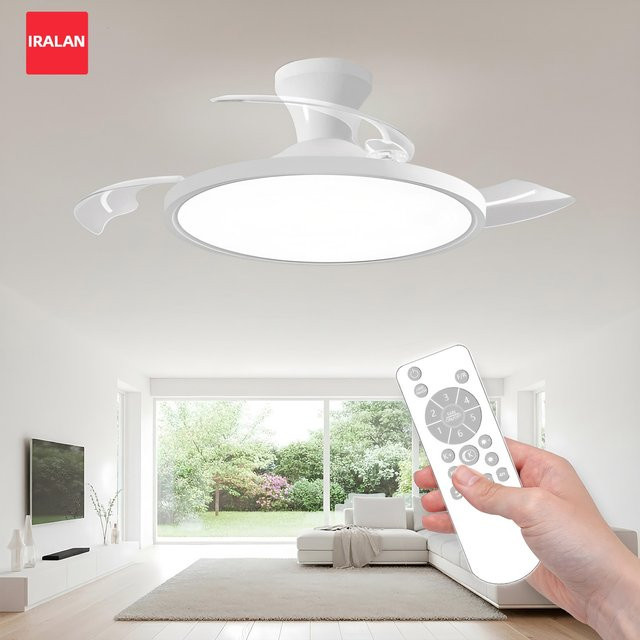 IRALAN Ultraflacher Deckenventilator mit Lampe in Weiß, Geräuschloser Deckenventilator mit unsichtbaren Flügeln und 6-stufiger intelligenter Dimmung - Bild 1
