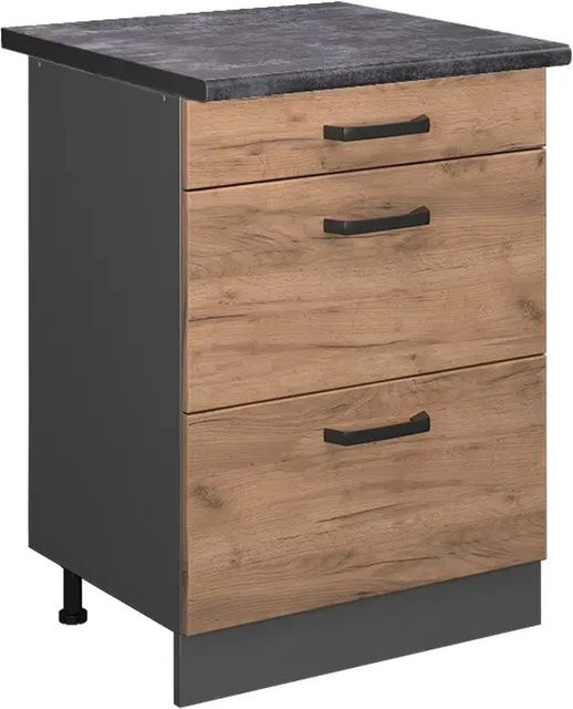 Vicco Küchenunterschrank R-Line Goldkraft Eiche/Anthrazit mit Schubladen, B/T/H: 60 x 31,03 x 81,6 cm - Bild 1