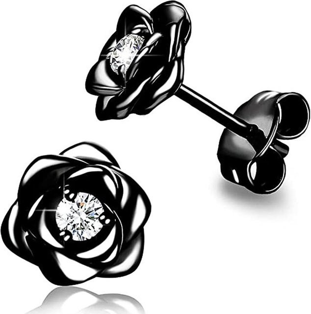 YIRAN Jewelry Ohrstecker Blume, Zirkonia, Damen, black - Bild 1