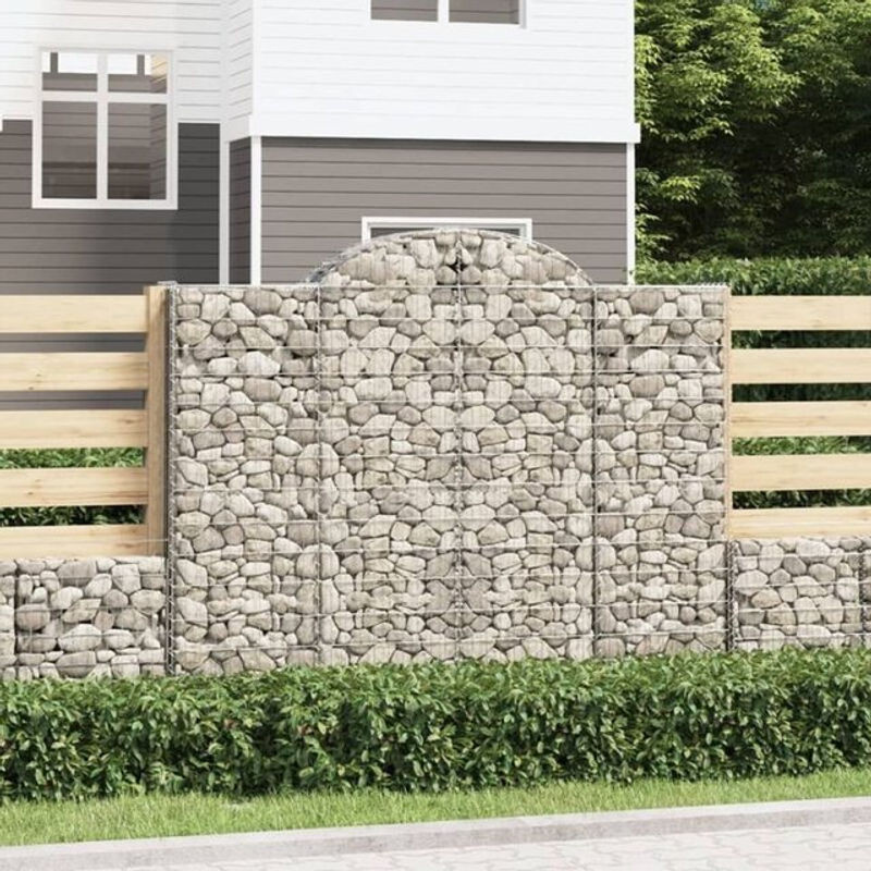 Vidaxl Gabione mit Hochbogen aus verzinktem Eisen in Silber, B/T/H: 200 x 30 x 160/180 cm - Bild 1