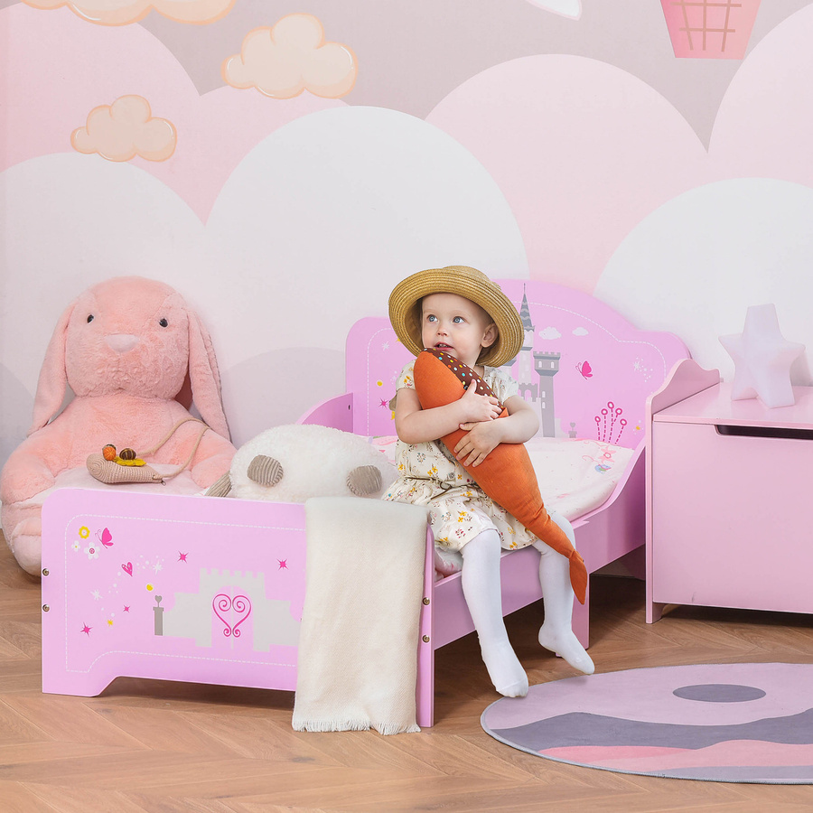 HOMCOM Kinderbett Princess Design Schloss in Rosa mit Lattenrost aus MDF und Multiplex, B/T: 140 x 70 cm - Bild 2