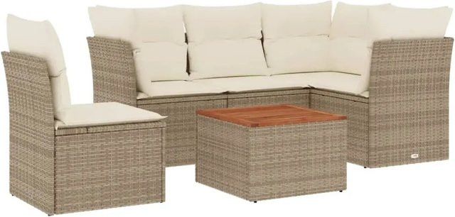 vidaXL 6-teilige Garten-Sofagarnitur aus Poly-Rattan und Akazienholz in Beige und Cremeweiß - Bild 1