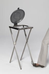 VAR Scherenständer aus Edelstahl mit Fußpedal und Deckel in Silber - Bild 1
