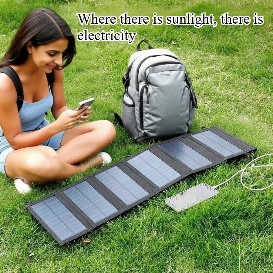 EESBAO Solar-Ladegerät 100 W mit USB-C und QC3.0, faltbares wasserdichtes Panel in Schwarz für Camping und Wandern - Bild 2
